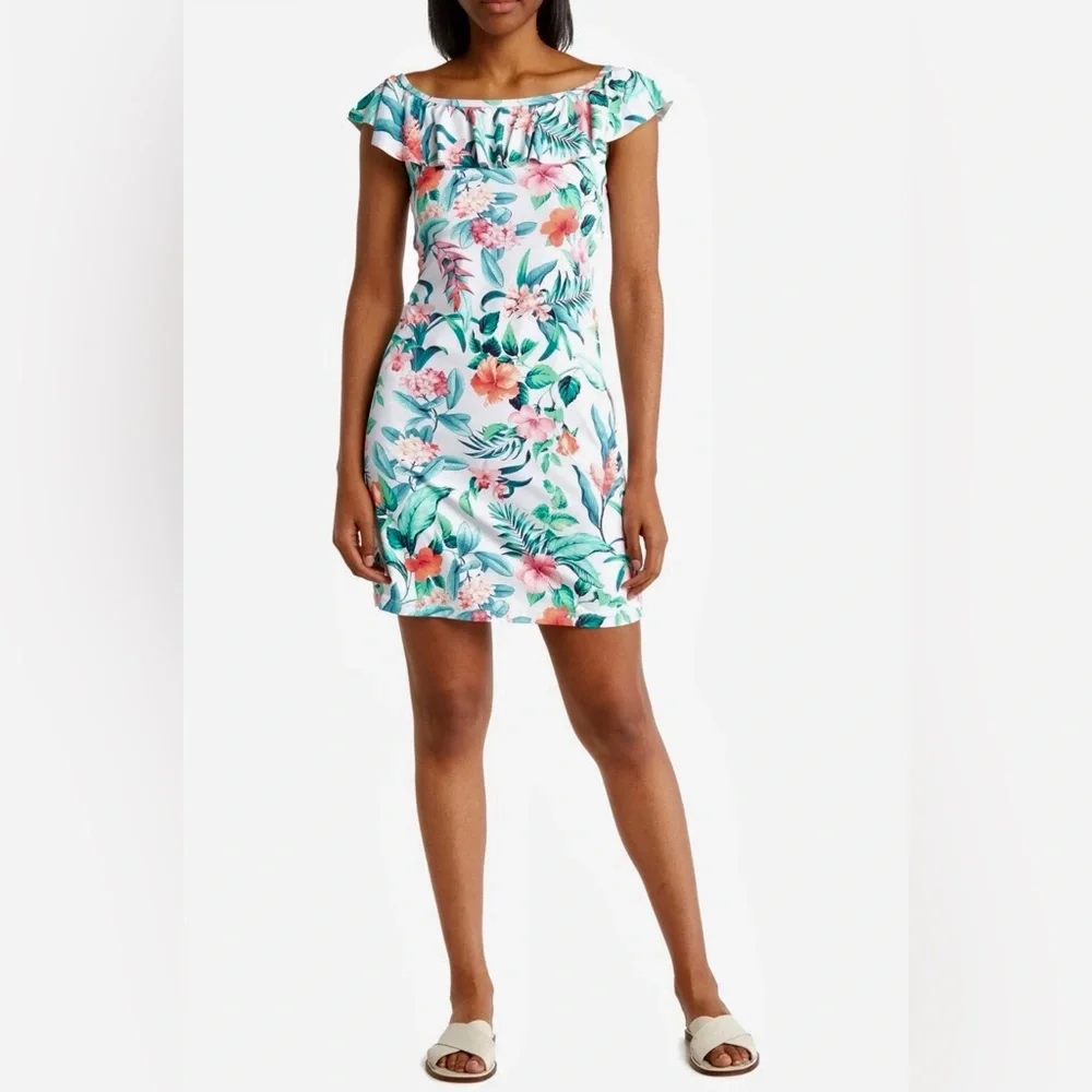 NWOT TOMMY BAHAMA Tropi Calling Off the Shoulder White Cover-up Dress Size M